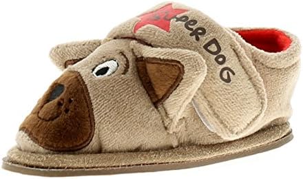 New Younger Boys/Childrens Touch Fastening Dog Slippers - Brown - UK SIZE 4