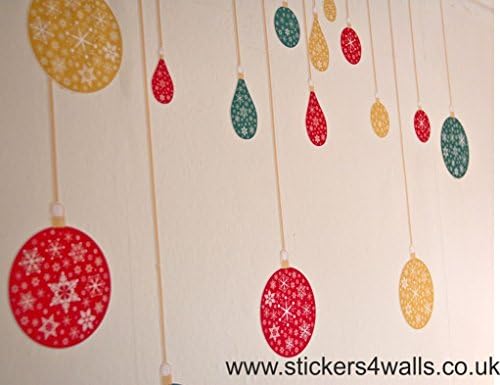 Red, Gold and Green Baubles Wall Sickers, Reusable Fabric Seasonal Wall Decals, Holiday Decorations for The Home
