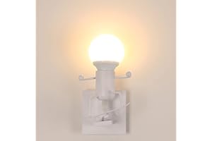 COMELY Creativo Robot Lampada da Parete E27, Retro Applique da Parete con Skateboard Robot, Vintage Metallo Illuminazione da parete per Bambini Camera da Letto Ristorante Bar Corridoio Bianco