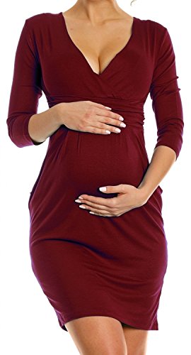 Zeta Ville - Women's Maternity Wrap Nursing V-neck Dress Pockets UK 8-20 - 236c (Crimson, 10)