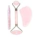 Produktbild CrystalTears Massage-Werkzeug „Gua Sha“ für den Energiefluss, aus Rosenquarz, Jade-Roller für das Gesicht, dünn, kurbelt den Kreislauf an, Schönheitszubehör, Körperpflege, Therapie, 3 Stück