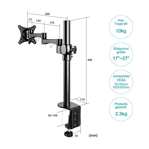 Bestek Monitorhalter Tischhalterung für 17-27 Zoll LCD/ LED Monitore, Max.Tragkraft 10 kg, 15° neigbar 360° schwenkbar mit Drehung, VESA Max. 100×100 mm - 4
