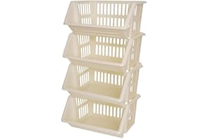 ZARVICZONIA Large Stacking Baskets Storage Veg Rack Plastic Stackers, Black, Length 36 cm x Depth 30 cm x Height 17.5 cm