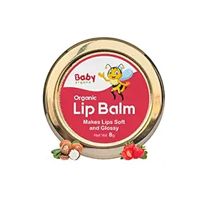 Organic Lip Balm for Dry and Chapped lips, Natural moisturizer enriched with Cocoa Butter, Shea Butter and natural extras with Strawberry Flavour- 8gm