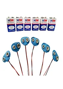 VITREND HIW 6F22 9 Volts High Power Long Life Batteries 6 Pcs with 9V Battery Clip Connectors 6(Pack of 6 Batteries+6 Clips)