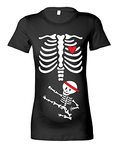 Women's Maternity 'Ninja Skeleton Baby' T-Shirt - Various Colours Available (XL-16, Black - White and Red Pri)