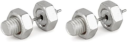 Stud Earring Nuts &amp; Bolts (Silver Nut) Made With Tin Alloy by JOE COOL