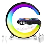 Desk Lamp With Wireless Charger, G Atmosphere Lamp, Intelligent Blue Tooth Speaker Rgb Color Changing Ambient Light,led Sunrise Wake Up Lamp,dimmable Bedside Night Light Clock Alarm Key, App Control