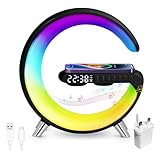 Desk Lamp With Wireless Charger, G Atmosphere Lamp, Intelligent Blue Tooth Speaker Rgb Color Changing Ambient Light,led Sunrise Wake Up Lamp,dimmable Bedside Night Light Clock Alarm Key, App Control