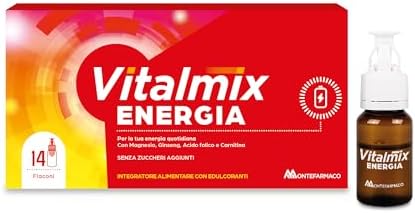 VITALMIX Energia, Integratore Alimentare Energizzante in caso di Stancezza Fisica - Energia fisica, Mentale e Difese Immunitarie - 14 Flaconi Monodose, Senza Lattosio e Senza Glutine, Senza Zucchero