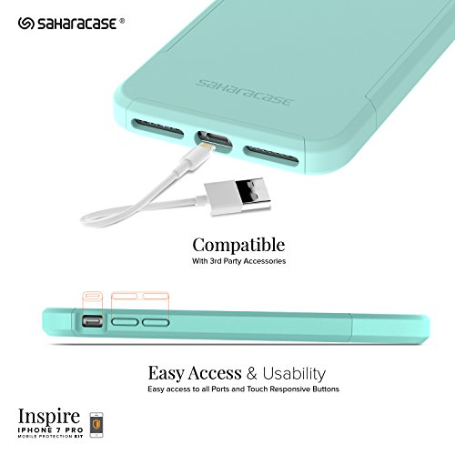 Funda iPhone 7 Plus   Aqua  Inspire Kit Funda Protectora SaharaCase con  Protector de Pantalla de Vidrio Templado ZeroDamage  Fuerte Protecci  n Antideslizante  Cubierta Anti-golpes  Fino y Elegante