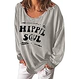 Damen Brief Streifen gedruckt Pullover Langarm Tops Bluse