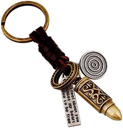 SucolinBullet Keyring Metal Alloy Vintage Keychains Woven Men's Leather Key Rings