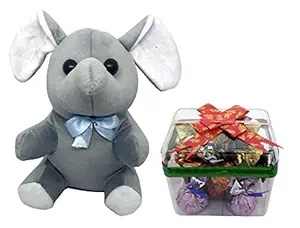 RICHU CHOCOLATES AND MORE RichU Gift Combo Soft Elephant Plush Toy pc with a Square Shape Box12 pcs Best for Birthday Gift Kids Girls Boys Rakhi, Chocolate, 1 count