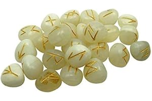 Whitewhale White Agate Rune Stones Tumbled Engraved Lettering Crystal Set Healing Chakra Reiki