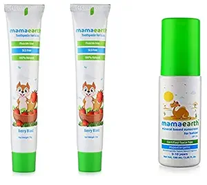 Mamaearth 100 Percent Natural Berry Blast Kids Toothpaste, 50gand Mineral Based Sunscreen (100 ml)