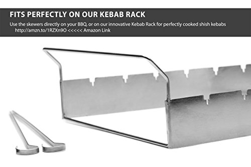 6 Edelstahl Spieße – Set von 6 Flacher, breiter, 36,8 cm Edelstahl Barbecue (BBQ) Metall schisch (Kebab (Kabob) Spieße mit ring-tip Griff – lebenslange Garantie - 3