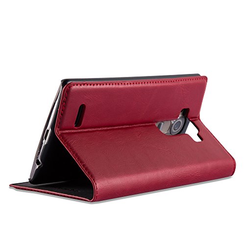 LG G4 Funda Estilo Libro de Cuero Sint  tico en ROJO MANZANA de Cadorabo  Dise  o IM  N INVISIBLE      Cubierta Protectora con Cierre Magn  tico  Tarjetero y Funci  n de Suporte     Protecci  n Carcasa Caja Etui Case Cover