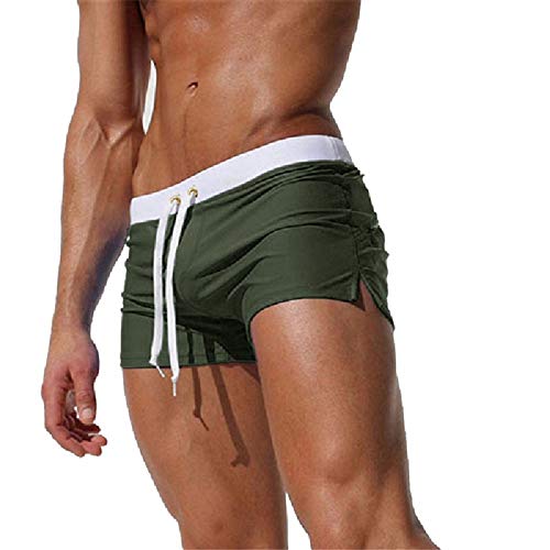 Imixcity Bañadores de Natación Boxeador Surf Calzoncillos Cortos Trajes de Baño Cortos Hombre Termales Deportes Acuáticos de Bolsillo Troncos (EU M=Tag L (Cintura: 28-30 Pulgadas), Verde Oscuro)
