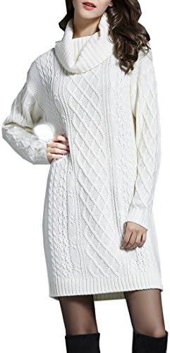 Eringogo Classic White Xmas Casual Turtle Neck Warm Winter Ladies Jumper Pullover Dress Tunic Sweater