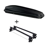 PERFEKT ABGESTIMMT - Das Set besteht aus einer schwarzen Dachbox (300 Liter) mit den Außenmaßen: ca. 195 x 48 x 35 cm (L x B x H), sowie einem Dach/Relingträger passend für Ihr Fahrzeug. Die Dachbox ist geeignet für Skier bis zu einer Länge von 180cm.