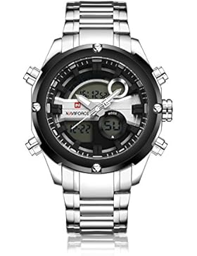 naviforce Herren Fashion Sport Military Analog Digital Quarz Armbanduhr, Datumsanzeige, Wecker, Timer (Silber/...