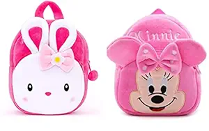 Blue Tree Kids School Bag Soft Plush Backpack Cartoon Bags Mini Travel Bag for for Girls Boys Toddler Baby Konggi Rabbit & Pink Minnie