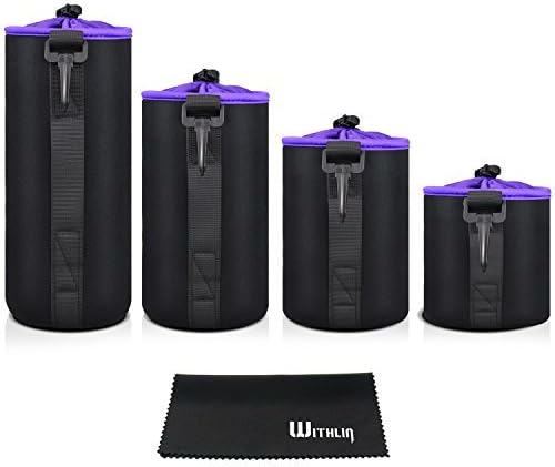 WITHLIN Thick Camera Lens Case Soft Plush and Neoprene Pouch for Camera SLR DSLR Lens (Canon Nikon Fuji Panasonic Sony Olympus Pentax, etc.) (4 Packs(S+M+L+XL))
