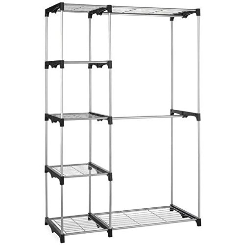 Yahee Kleiderschrank Kleiderständer Garderobenständer Regal mit 2 verchromte Kleiderstangen 4 Ablagen 114 X 44,5 X 171cm (weiß) - 2
