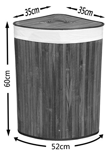 Kronenburg Bambus Wäschekorb Wäschesammler Eckig mit Deckel, 60 x 35 x 35 cm, Natur - 5