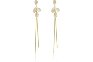 EUJEBEDA Pendientes Threader de Plata 925 Mujer,Pendientes Pull Through con Pendientes largos de borla de con forma de circón de piedra, para mujeres y niñas oro