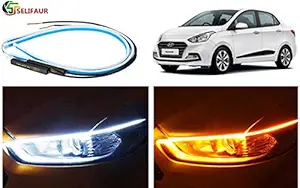 Selifaur - 2PCS 24Inch Ultrafine Waterproof Car DRL LED Daytime Running Lights White Turn Signal Yellow Guide Strip Headlight Assembly for Xcent 2016