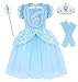 Produktbild AmzBarley Aschenputtel Kostüm Kinder Mädchen Cinderella Prinzessin Kleid Schick Party Kleider Halloween Karneval Cosplay Geburtstag Ankleiden Kleidung, Blau 03 mit Dekorationen, 5-6 Jahre