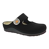  Berkemann Niara, schwarz, Filz, Hausschuhe, Weite G, Lederfußbett, Klettverschluss 1368-958, Größe 41