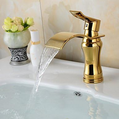 Contemporary waterfall brass, PVC bathroom sink faucet-gold