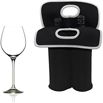 Premium Neoprene Double Bottle Tote Carry Bag From Ganchow. Ideal Thermal &amp; Travel Protection Accessory For Your Wine, Baby Milk or Water During Party Outdoor Picnic Camping (2 Bottle, Black)