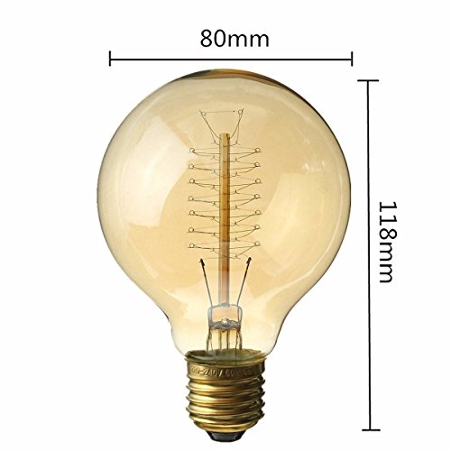 KINGSO Edison Vintage Glühbirne (E27, 60W, 220V,G80) Deko Globe Retro Glühlampe Antike Stil G80 Fadenlampe warmweiß - 4