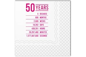 SharkBliss Lustige Cocktail-Servietten 50. Geburtstag, 50 Stück Papierservietten, 2-lagig, 12x12 cm (Rosa, 50 Years 5 Decades ...)