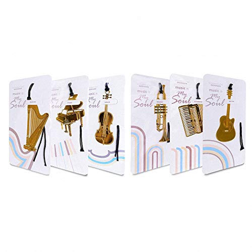 6 marcapáginas de metal con instrumento musical  Amupper cortado de acero inoxidable chapado en oro de 18 quilates