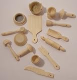Küchenutensilien - Küchenzubehör - Miniaturset - 15-teilig - Kiefernholz