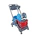 Produktbild HELOME® Doppelfahrwagen mit 2 Eimern in rot/blau (je 17 Liter), Reinigungswagen mit Presse für Wisch-Mopp und Ablagekorb, Putzwagen Set