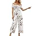 Produktbild Hffan Damen Jumpsuit Overall Lang Elegant Trägerloses Blumen Hosen Hosenanzug Sommer Einteiler sommer Schulterfrei Hohe Taille Tunika Overall Romper Jumper Bodysuit Playsuits (Weiß, XL)