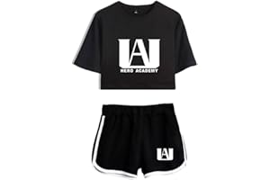 LKY STAR My Hero Academia T-Shirts und Kurze Hose Set Anime MHA Cosplay Deku Shoto Crop Top und Shorts 2pcs für Damen Mädchen