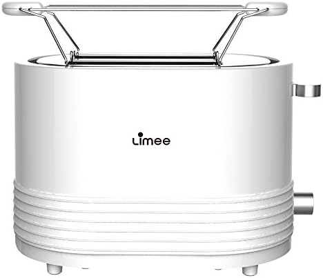 Limee TR0701-Bun warmmer 2 slice toaster with wide slots and glossy plastic silicone ring white