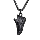 sport kette  U7 Herren schwarz Edelstahl Kette Sport Schuh Form Anhänger Halskette 60cm Weizenkette verstellbar Hip Hop Modeschmuck für Männer Jungen schwarz