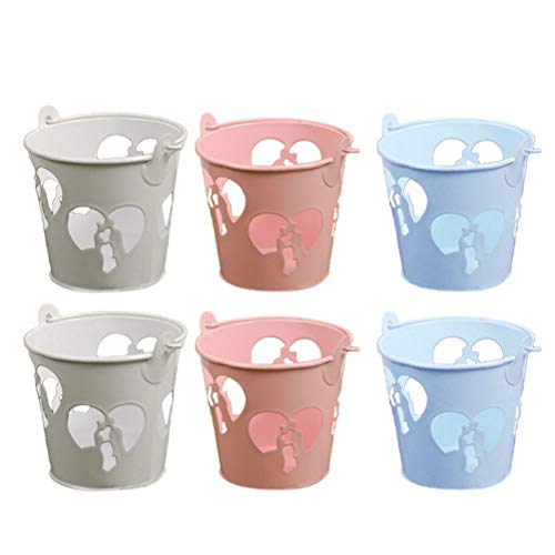 Preisvergleich Produktbild STOBOK 6pcs Klein Metall Eimer Bonboniere Metalleimer Gastgeschenk Hochzeit Party Taufe Süßigkeiten Eimer Tischdeko (Rosa + Weiß + Hellblau)