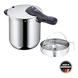 WMF Perfect Plus Schnellkochtopf 8,5l mit Einsatz-Set, Cromargan Edelstahl poliert, 2 Kochstufen Einhand-Kochstufenregler, induktionsgeeignet, spülmaschinengeeignet, Ø 22 cm