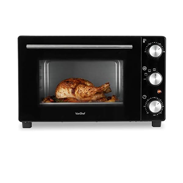 VonShef 13L Mini Backofen & Grill - 1000W - kompakt/klein/tragbar - Max. 230°C - Zum Grillen, Backen & Braten - 60 Min. Timer