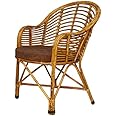 CANE CRAFTS Medium Size Designer Bamboo Wooden Cane (Rattan, Bait) Chair for Lawn Chair, Arm Chair, Room Chair, Indoor Outdoor with Cushion