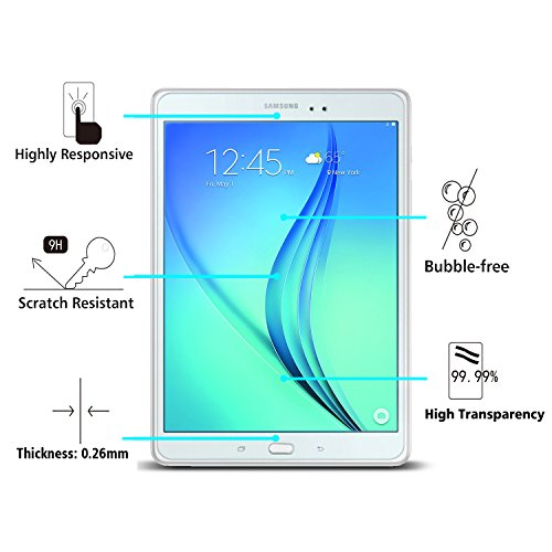 OMOTON Displayschutzfolie für Samsung Galaxy Tab A 9.7, panzerfolie mit [2.5Dabgerundete Kanten ] [9H Härte] [Kristall-klar [kratzfest] [Luftbläschen-frei][lebenlange Garantie] - 2